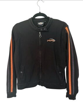 Harley Davidson Jacket Zip Up Sweatshirt Like Stripes on Arms Size M